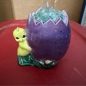Purple Egg and Yellow Chick Ceramic Figurine